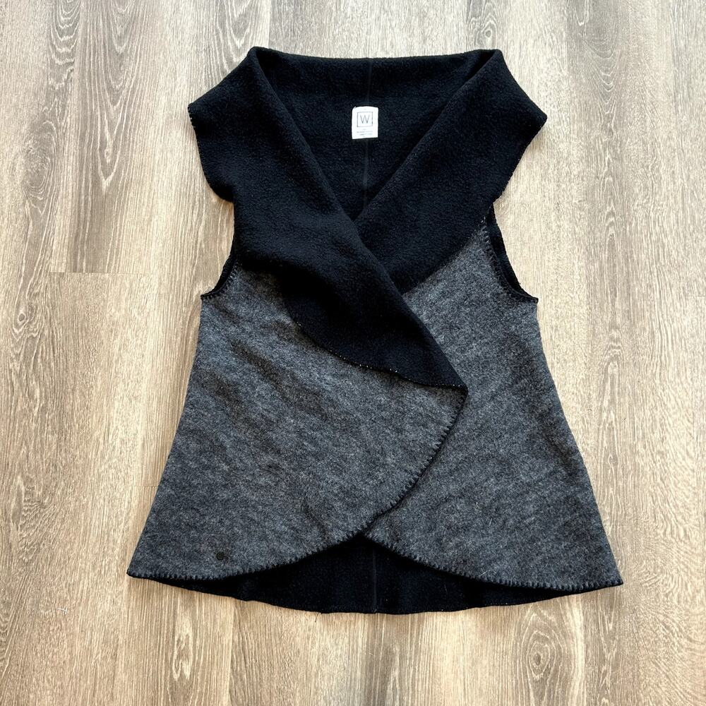 EUC We Norwegians 100% Merino Wool Vest Sz Small Black Gray Sleeveless Wrap Top